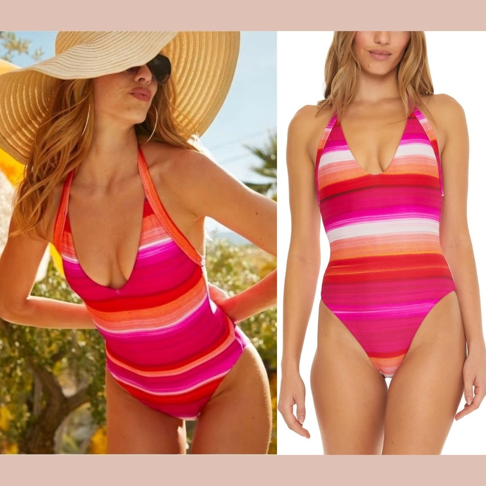 NEW $162 Trina Turk [ 12‎ ] Solstice Halter Plunge One Piece Swimsuit #U1352